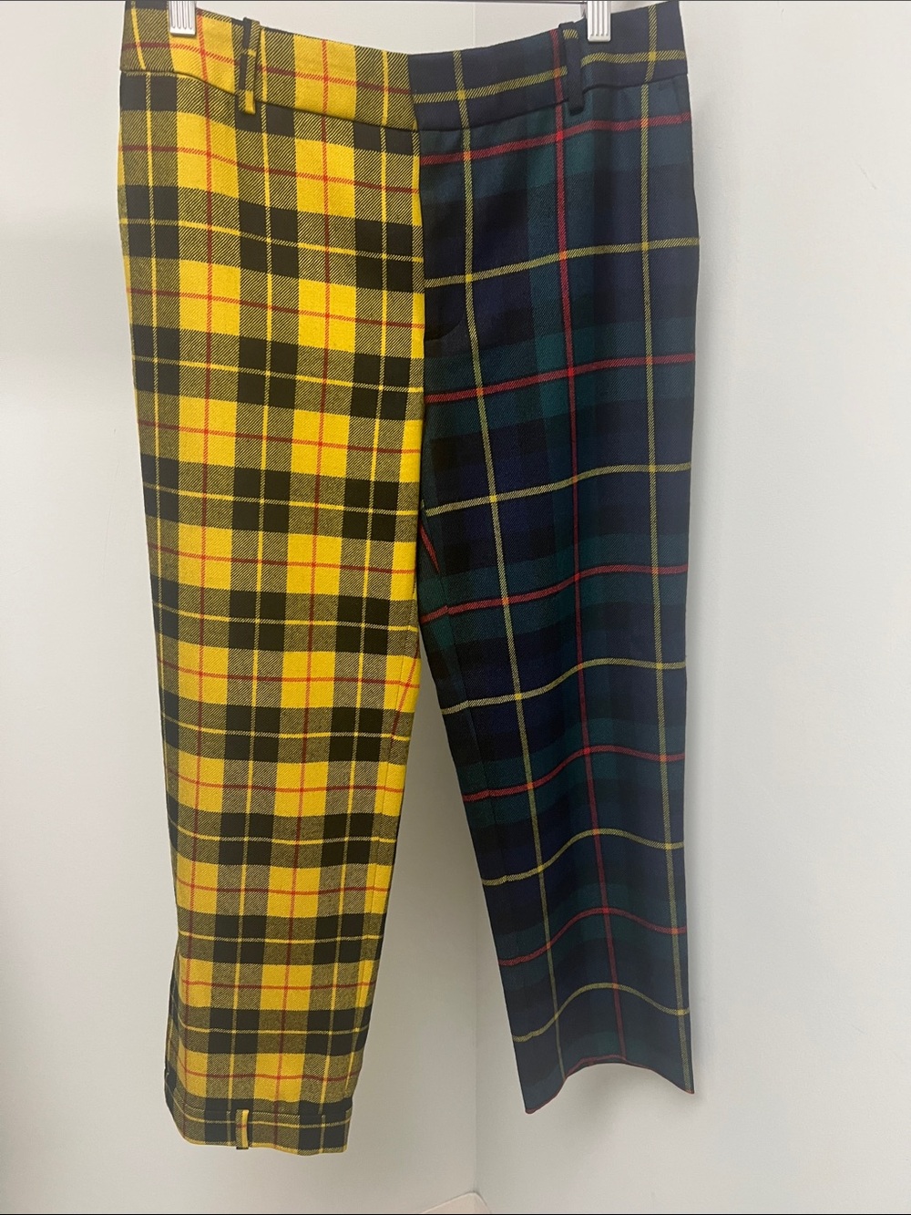 MONSE Two-Tone Plaid Trousers in Yellow, Black & Green